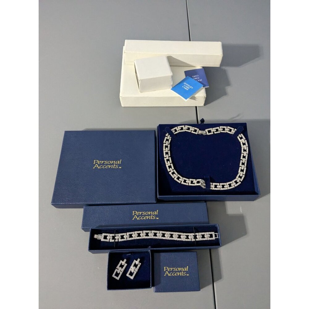 Personal Accent Silver Plated Jewelry Set w/ Necklace Bracelet & Earrings - Picture 8 of 8